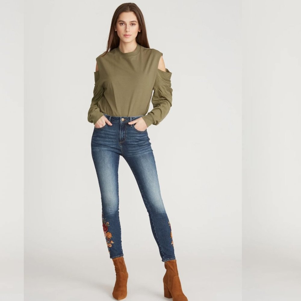 Driftwood Jackie High Rise Skinny with Embroidered Floral size 25